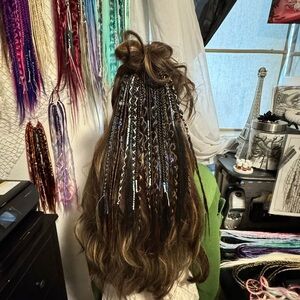 Brown & black Hair Braids w/ Blue & White Accents - Decorative Hair Accessories